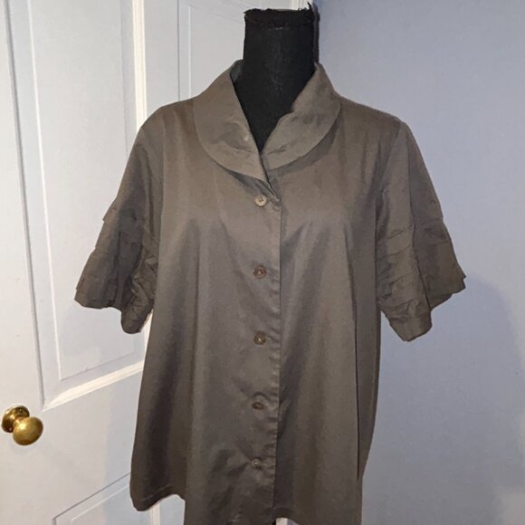Ischiko Taupe Cotton Button top, US 10, Minimalist Lagenlook - Picture 6 of 10